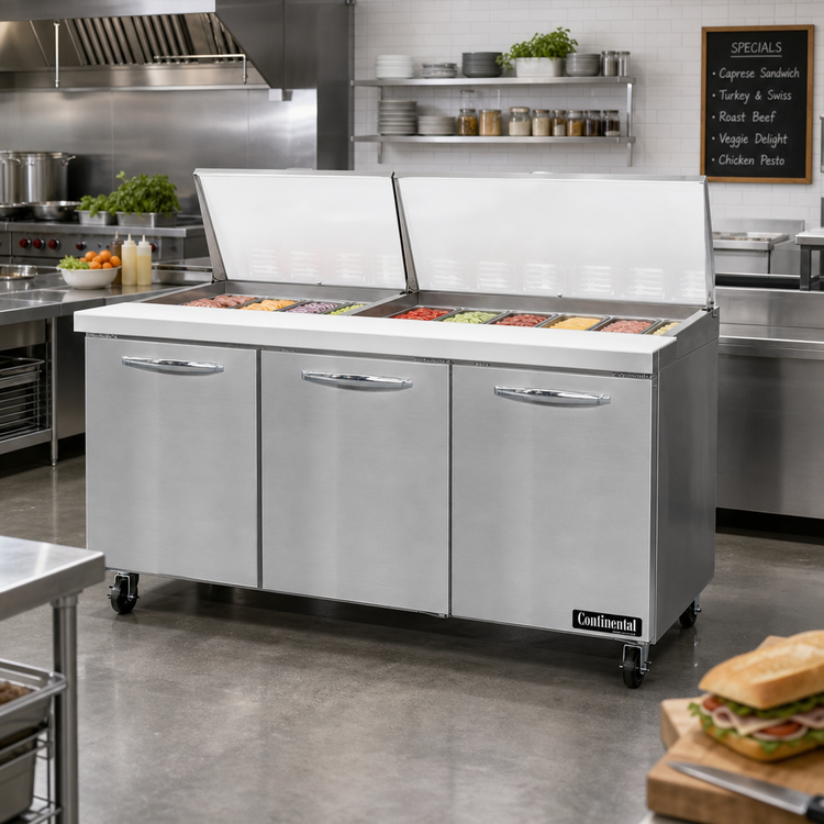 Product image #2 for Continental Refrigerator SW72N30M 72 Inch Mighty Top 3-Section Sandwich Prep Refrigerator
