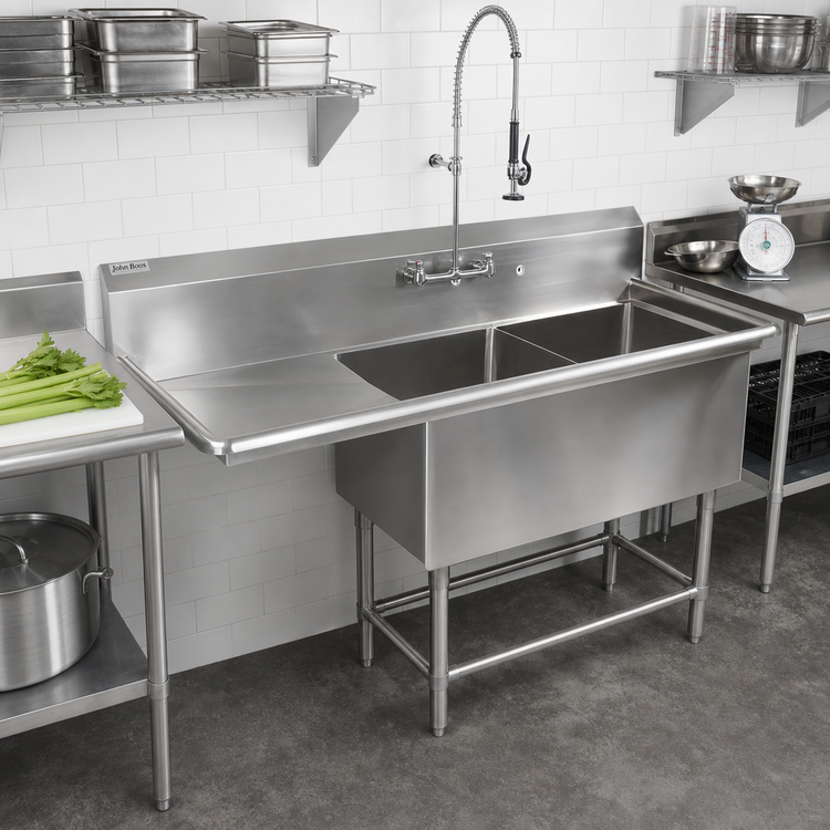 Product image #2 for John Boos Pro-Bowl 2-Compartment Sink with 30-Inch Left Drainboard, 74-3/16 Inch Wide