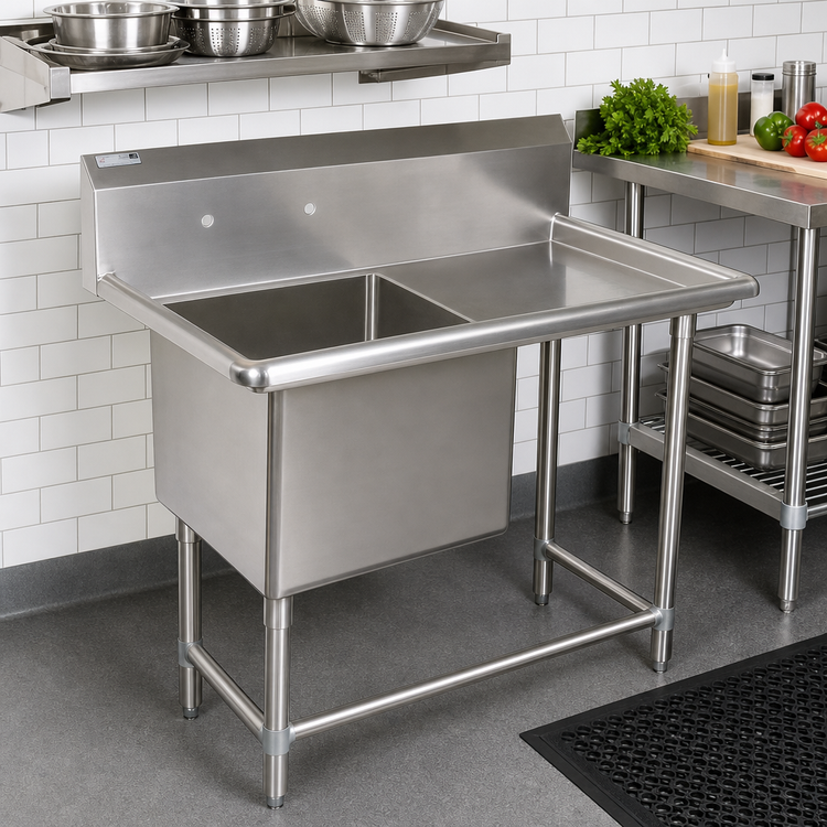Product image #2 for John Boos Pro-Bowl 1-Compartment Floor Model Stainless Steel Sink with 24-Inch Right Drainboard and 10-Inch Backsplash