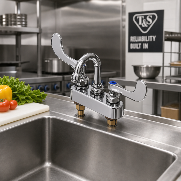 Product image #2 for T&S Brass Deck-Mount Workboard/Bar Sink Faucet with 4-Inch Centers and 2 15/16-Inch Swivel Gooseneck
