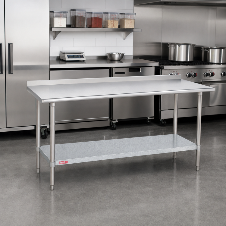 Product image #2 for Duke 60 x 24 Inch 16 Gauge Stainless Steel Work Table with 1-1/8 Inch Riser and Galvanized Undershelf