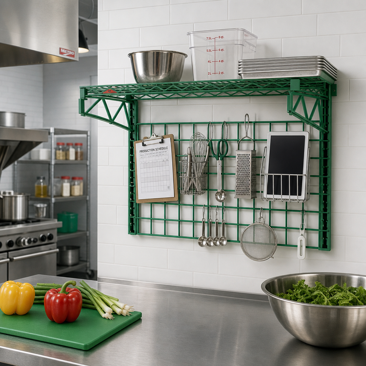 Product image #2 for Metro SmartWall Medium Duty Wall-Mounted Task Station Starter Unit with Wire Shelf and Grid