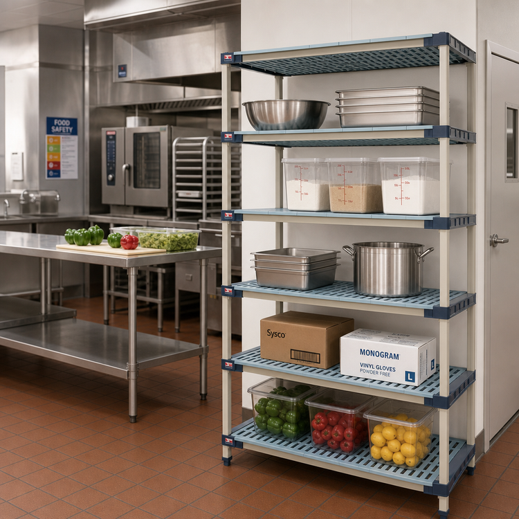 Product image #2 for MetroMax 4 Blue 36 in. W x 21 in. D x 74 in. H All-Polymer Starter Shelving Unit with 5 Open Grid Shelves
