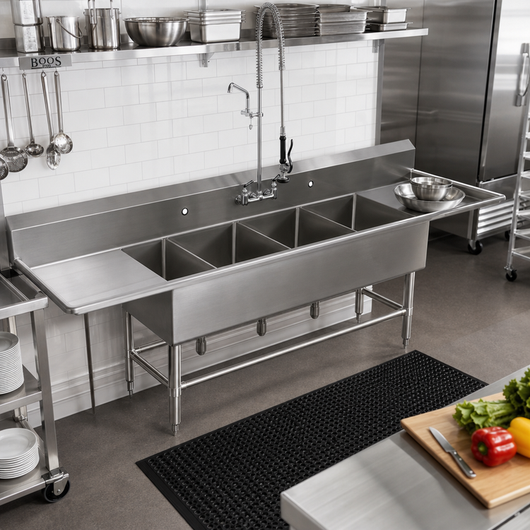 Product image #2 for John Boos Pro-Bowl 4-Compartment Sink with Left and Right 24-Inch Drainboards, 16 x 20 x 12 Inch Bowls