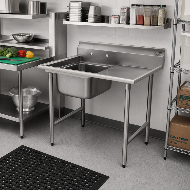 Product image #2 for Eagle Group 412 Series 1-Compartment Commercial Sink with Right Drainboard, 38-7/8 Inch x 27-1/2 Inch, 430 Stainless Steel