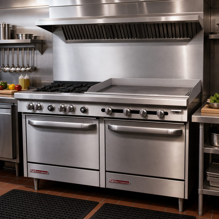 Product image #2 for Southbend S-Series 60-Inch Commercial Gas Range with 6 Open Burners, 24-Inch Thermostatic Griddle, and 2 Convection Ovens