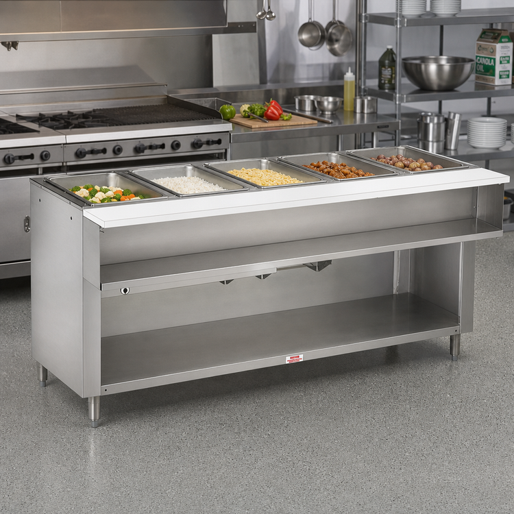 Product image #2 for Advance Tabco Triumph (Supreme) 5-Well Water Bath Hot Food Table, Liquid Propane, 77-3/4 Inch Wide, Stainless Steel Cabinet Base