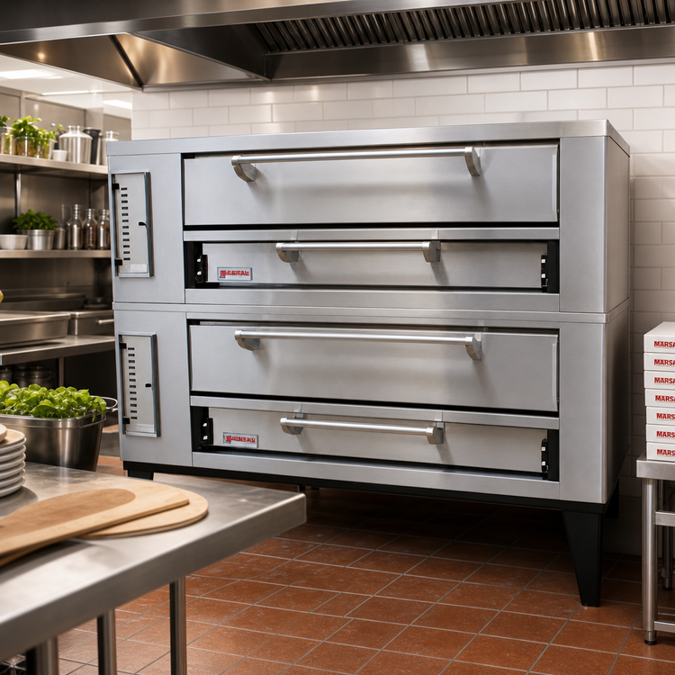 Product image #2 for Marsal SD-660 Stacked Gas Double Deck Pizza Oven with Brick Decks