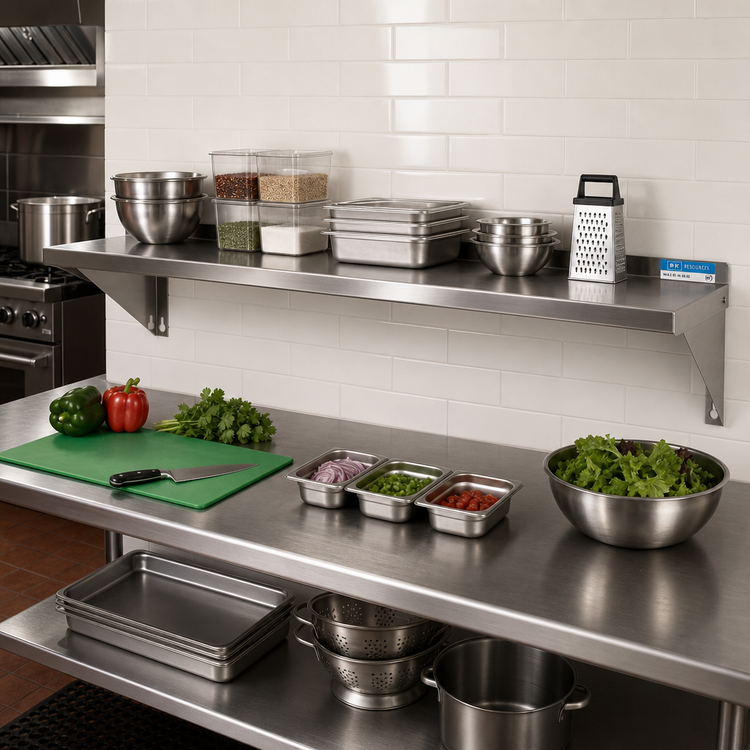 Product image #2 for BK Resources T-304 Premium Stainless Steel Wall-Mounted Shelf, 96 x 12 Inches, NSF Listed