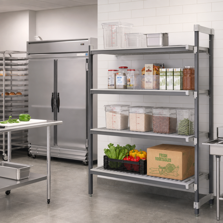 Product image #2 for Cambro Camshelving Elements XTRA 24"W x 36"L x 72"H Stationary Add-On Polymer Shelving Unit, 4-Tier Vented, Speckled Gray