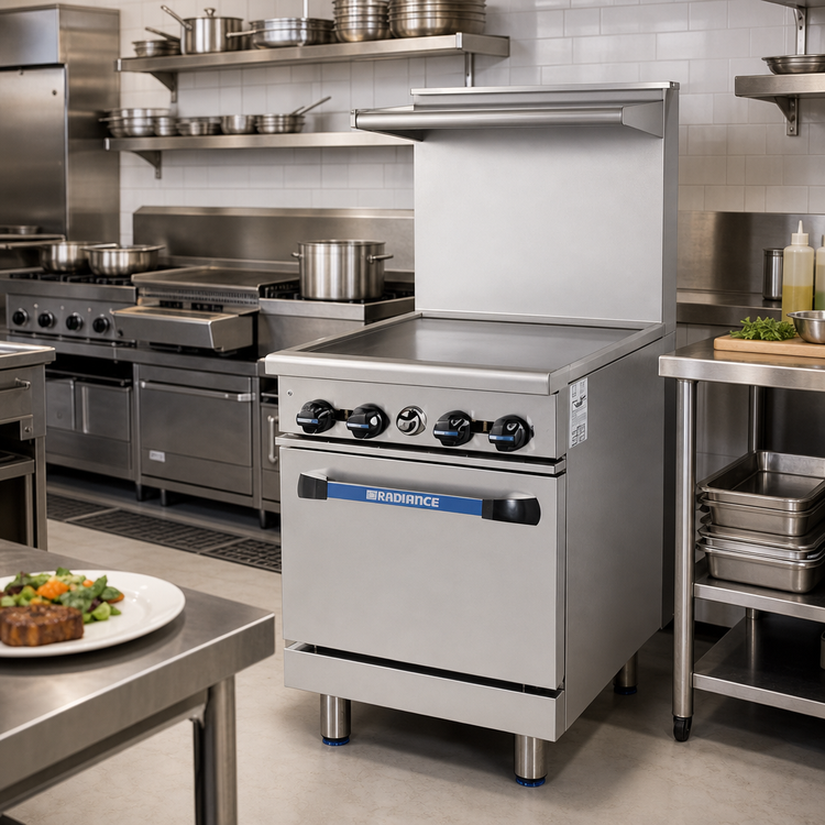 Product image #2 for Turbo Air Radiance 24-Inch Heavy Duty Natural Gas Restaurant Range with Thermostatic Griddle and Space-Saver Oven