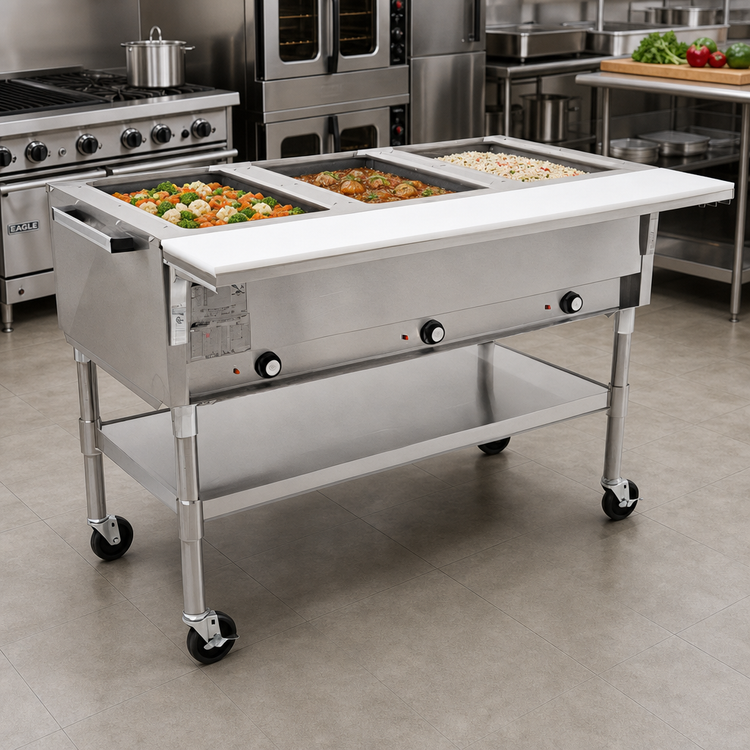 Product image #2 for Eagle Group 51-Inch Portable Electric Hot Food Table with 3 Dry Wells, Open Base, and Cutting Board