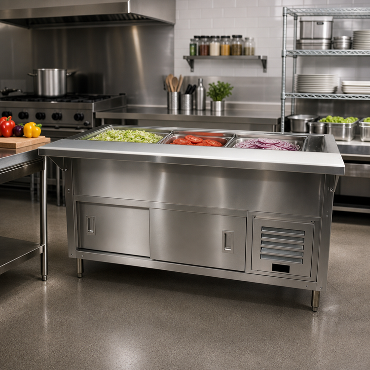 Product image #2 for Advance Tabco 3-Pan Refrigerated Cold Pan Table with Enclosed Base and Sliding Doors