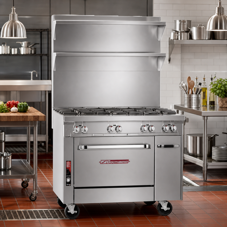 Product image #2 for Southbend Platinum 48-Inch Heavy Duty Gas Sectional Range with 8 Open Burners, Step-Up Rear Burners, Standard Oven and 12-Inch Cabinet