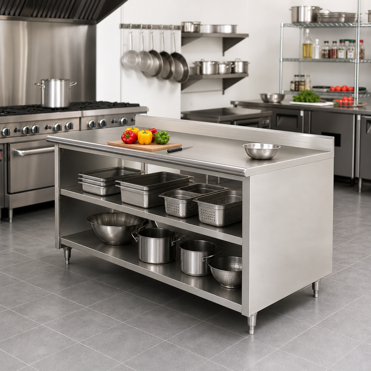 Product image #2 for Advance Tabco Special Value Series 36" x 30" Open Base Work Table with 5" Backsplash and Mid Shelf