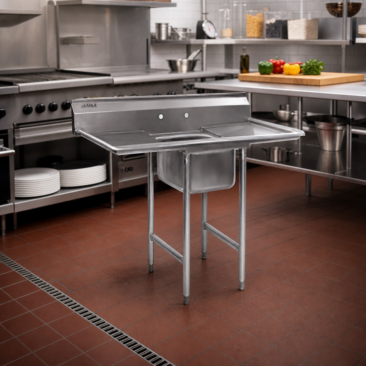 Product image #2 for Eagle Group One-Compartment Commercial Sink with Galvanized Legs, 23-1/4 x 27-1/2 Inches, 430 Stainless Steel, 9-1/2 Inch Backsplash