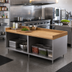 Thumbnail image #2 for BK Resources 96-Inch x 36-Inch Hard Maple Chef Table with Open Front Stainless Steel Cabinet Base and 4-Inch Coved Riser