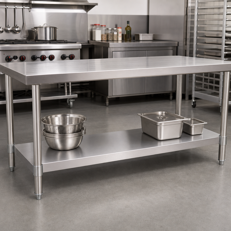 Product image #2 for 96 Inch x 36 Inch 18/430 Stainless Steel Undershelf for Work Tables