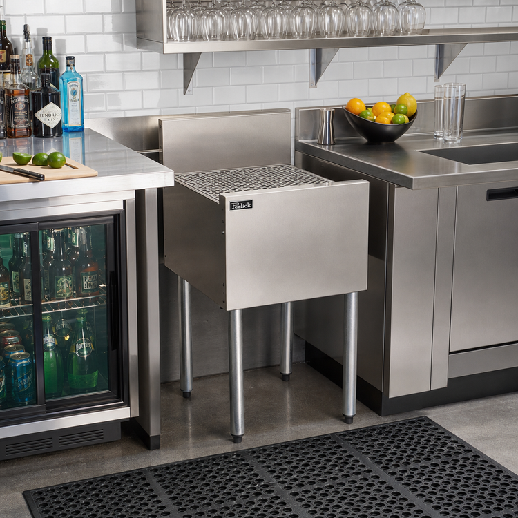 Product image #3 for Perlick Top Shelf 18-Inch Wide Stainless Steel Underbar Drainboard with Backsplash