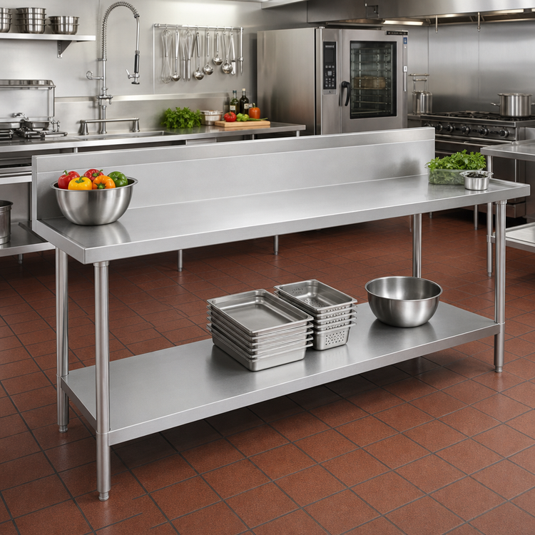Product image #2 for Advance Tabco 144-Inch x 24-Inch 304 Stainless Steel Work Table with 10-Inch Backsplash and Adjustable Undershelf