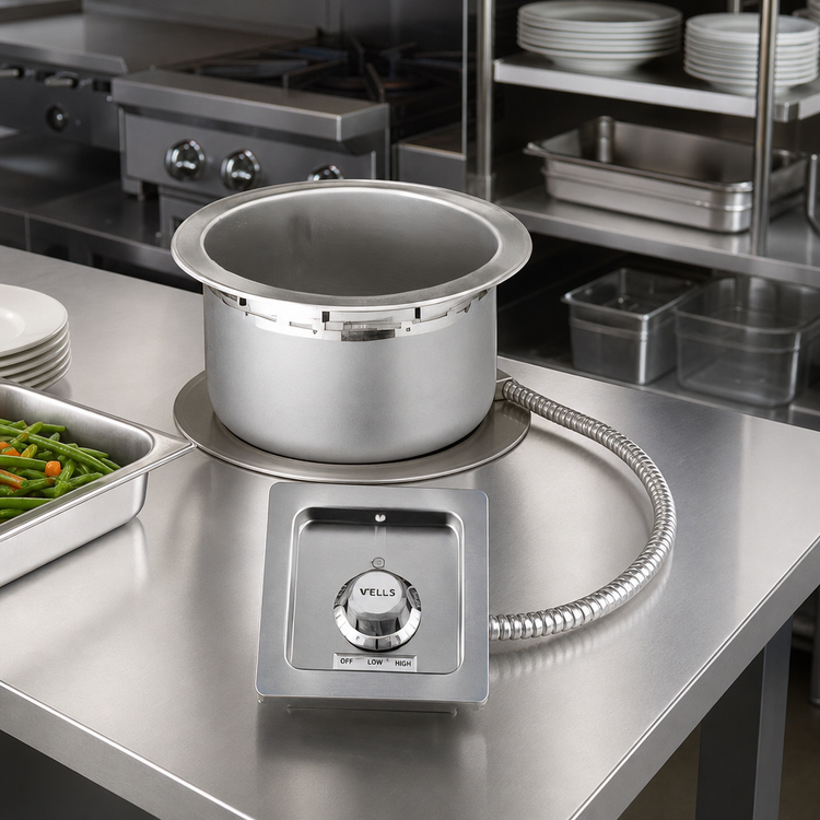 Product image #2 for Wells SS-8TDU Top-Mount Built-In Electric Round Drop-In Food Warmer with Drain, 7-Quart, Thermostatic, Non-Insulated