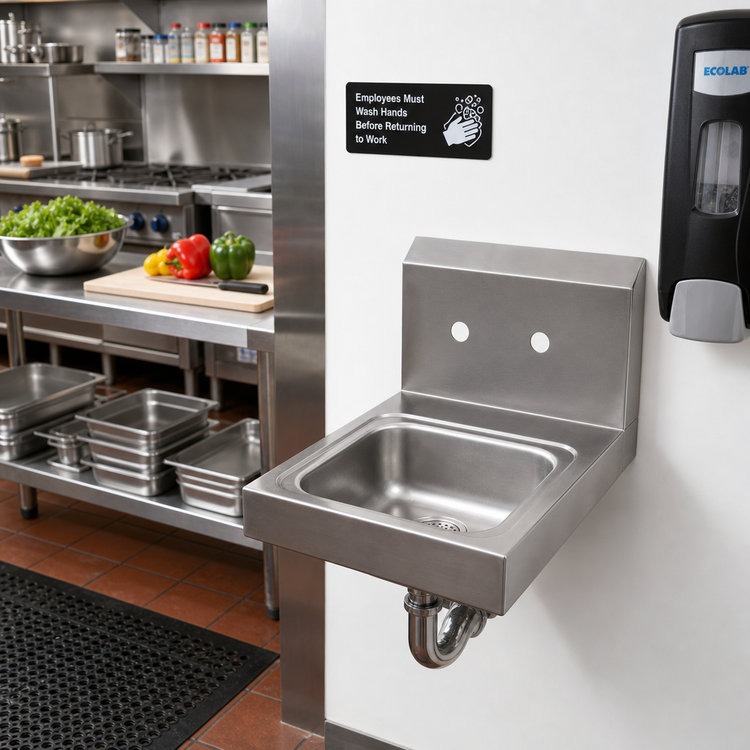 Product image #2 for Advance Tabco Special Value Series Wall-Mounted Hand Sink with 9" x 9" x 5" Bowl and Crumb Cup Strainer, No Faucet Included