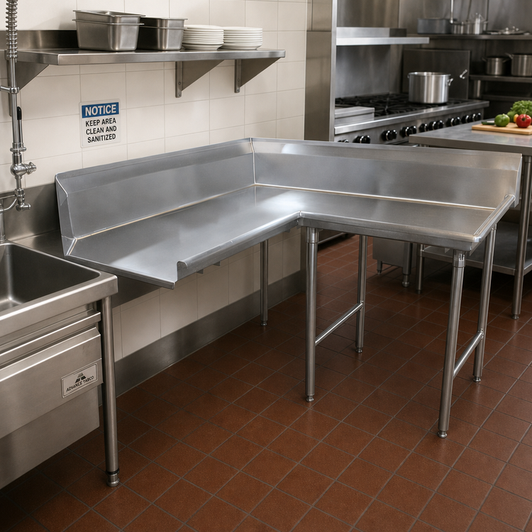 Product image #2 for Advance Tabco Korner Clean Right-Hand L-Shaped Corner Dishtable, 47 Inch, 16 Gauge 304 Stainless Steel