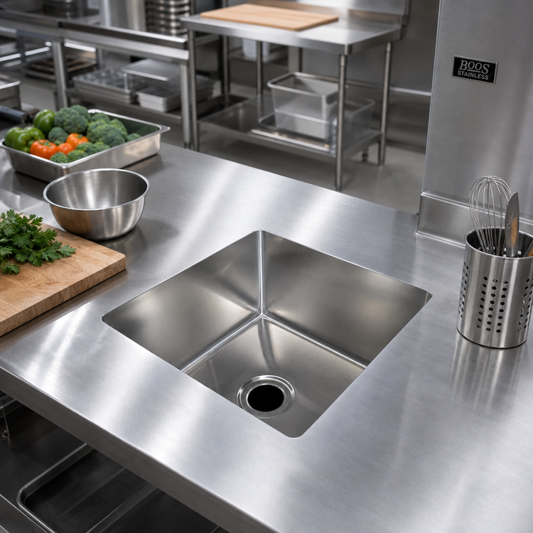 Product image #2 for John Boos 20 x 20 x 14 Inch Weld-In Undermount One-Compartment Stainless Steel Sink