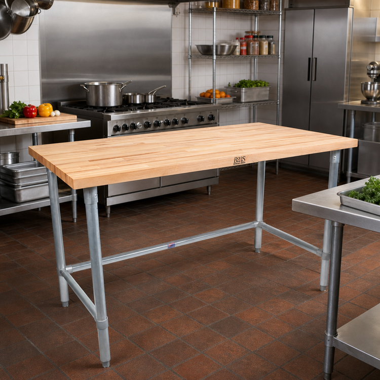 Product image #2 for John Boos HNB14 48"W x 36"D Wood Top Work Table with 1-3/4" Edge Grain Northern Hard Rock Maple Top and Galvanized Base
