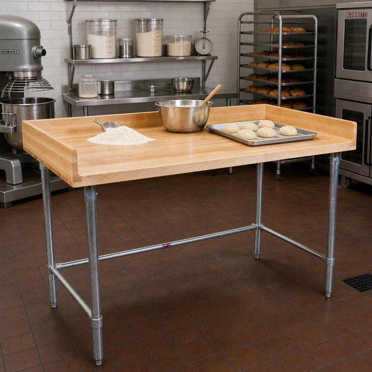 Product image #2 for BK Resources 48-Inch x 30-Inch Hard Maple Bakers Top Work Table with Galvanized Open Base