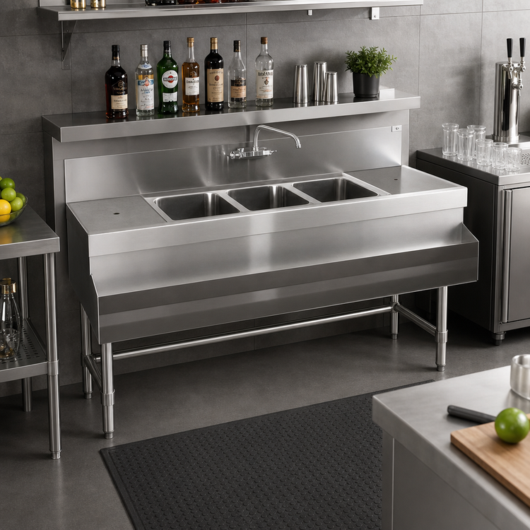 Product image #2 for Spec-Bar 3-Compartment Underbar Sink Unit with Left Drainboard, 60 Inch x 19 Inch, 304 Stainless Steel