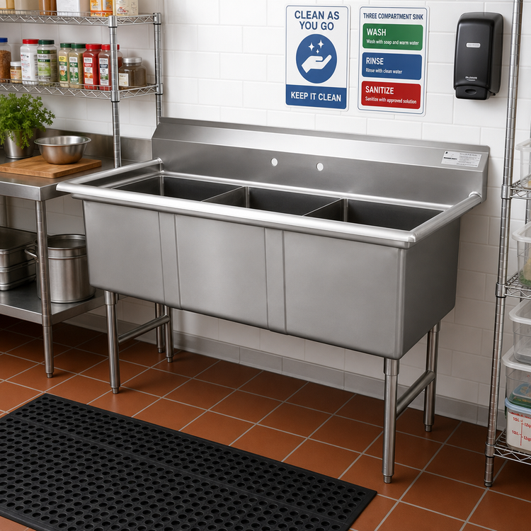 Product image #2 for Advance Tabco Special Value Series 3-Compartment Fabricated Sink with No Drainboards, 24 x 24 x 14 Inch Bowls