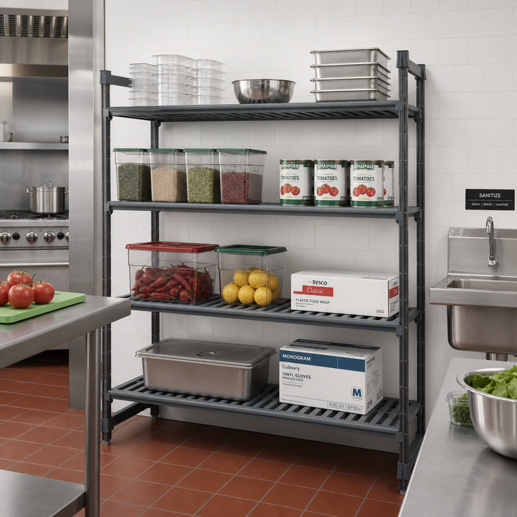 Product image #2 for Cambro Camshelving Basics Plus 4-Tier Vented Add-On Polymer Shelving Unit, 18 x 60 x 72 Inch, Brushed Graphite