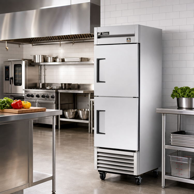 Product image #2 for One-Section Reach-In Stainless Steel Freezer with Two Half Doors, Bottom-Mounted Self-Contained Refrigeration