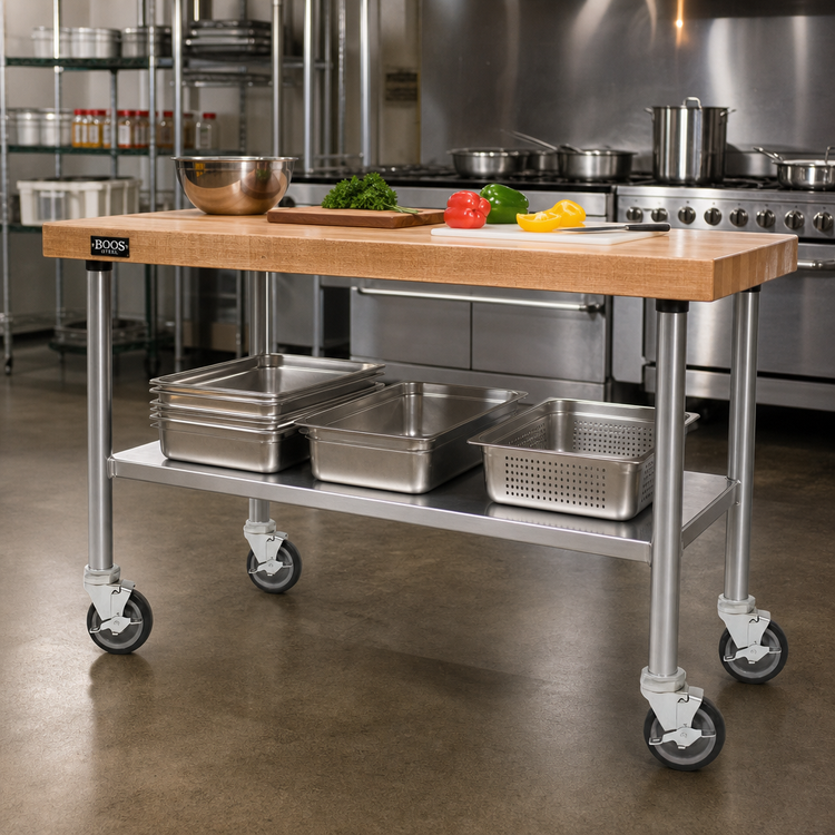 Product image #2 for John Boos 34-3/4-Inch Stainless Steel Table Legs with 5-Inch Heavy-Duty Locking Stem Casters, Set of 4