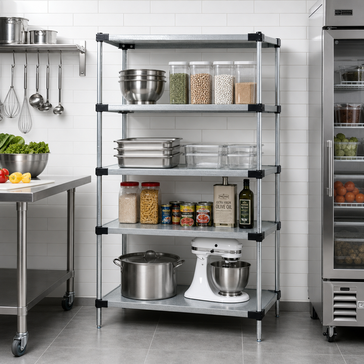 Product image #2 for Quantum Solid Shelving Starter Kit, 36W x 21D x 63H, Stationary, 4-Shelf Freestanding Unit