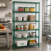 Thumbnail image #2 for Quantum 42 x 18 x 63 Inch Stationary Wire Shelving Starter Kit with 5 Shelves, Green Epoxy Antimicrobial Finish