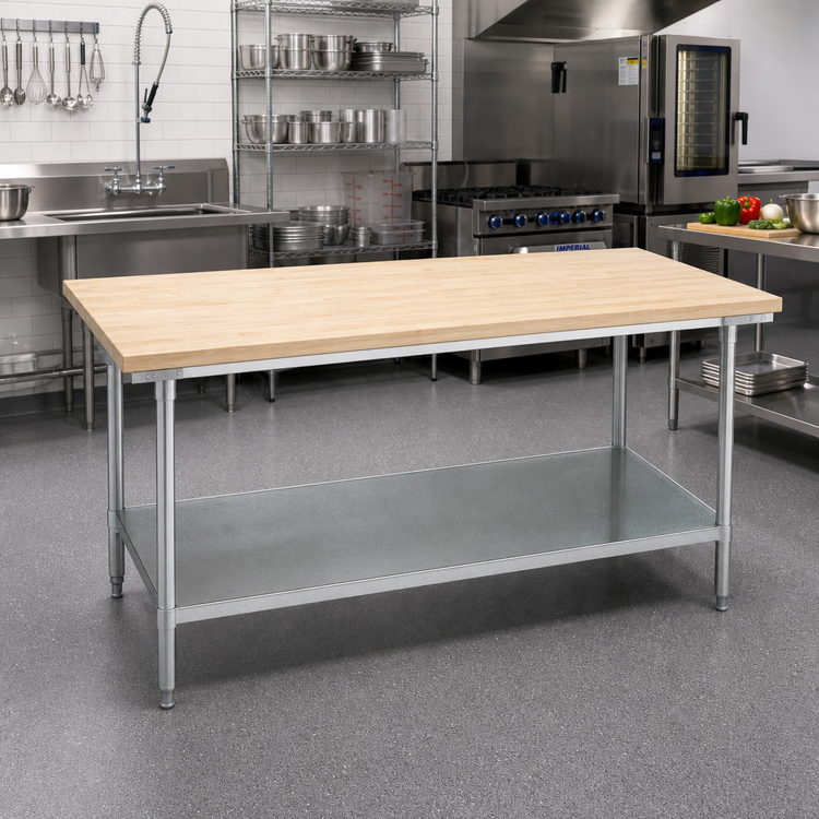 Product image #2 for Advance Tabco 72" x 36" Maple Top Work Table with Adjustable Galvanized Undershelf