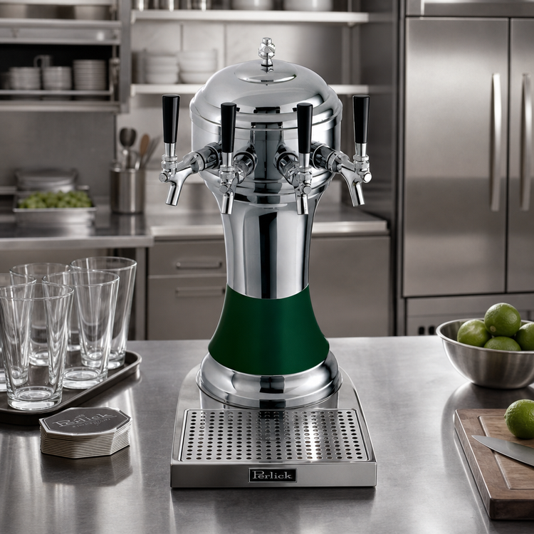 Product image #2 for Perlick Roma Countertop Glycol-Cooled 4-Faucet Draft Beer Tower with Green Ceramic Skirt