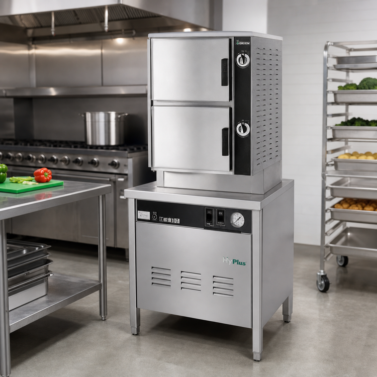 Product image #2 for Groen HyPlus HY-6SG-24 Gas Pressureless Steamer, 2 Compartments, 24-Inch Cabinet Base