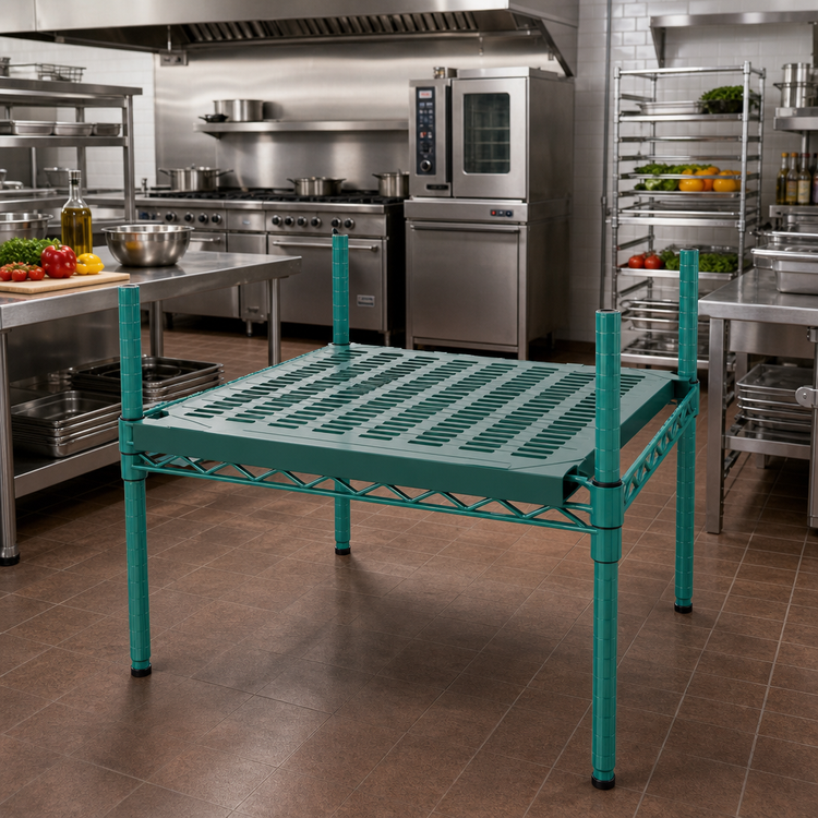 Product image #2 for QuadPlus 54" x 18" Green Louvered Polymer Shelf Mat with Quad-Adjust Wire Frame