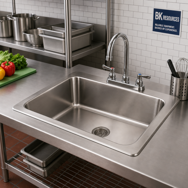 Product image #2 for BK Resources 31 1/4-Inch Deep Drawn 1-Compartment Drop-In Sink with Lead-Free Faucet and Basket Drain