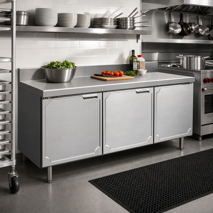 Product image #2 for La Rosa Refrigeration 72-Inch x 32-Inch 3-Section Reach-In Worktop Freezer Base with Doors, Remote Refrigeration