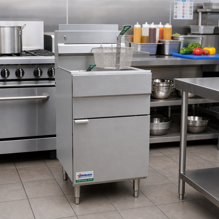 Product image #2 for Omcan USA Natural Gas Floor Fryer with 70 lb. Oil Capacity, 5-Tube Burners, 21-Inch Wide, 150,000 BTU