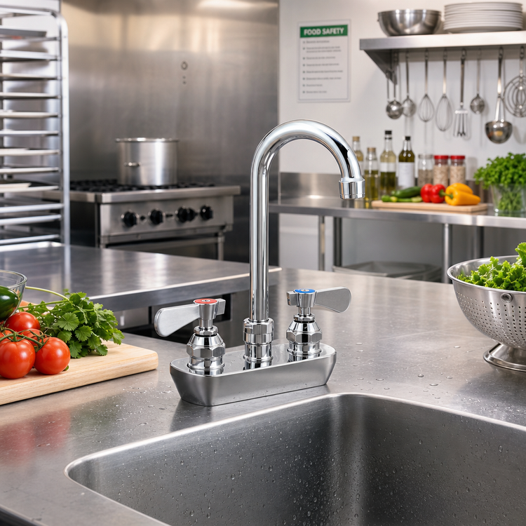 Product image #2 for OptiFlow Heavy Duty Solid Body Splash Mount Faucet with 8-Inch Gooseneck Spout