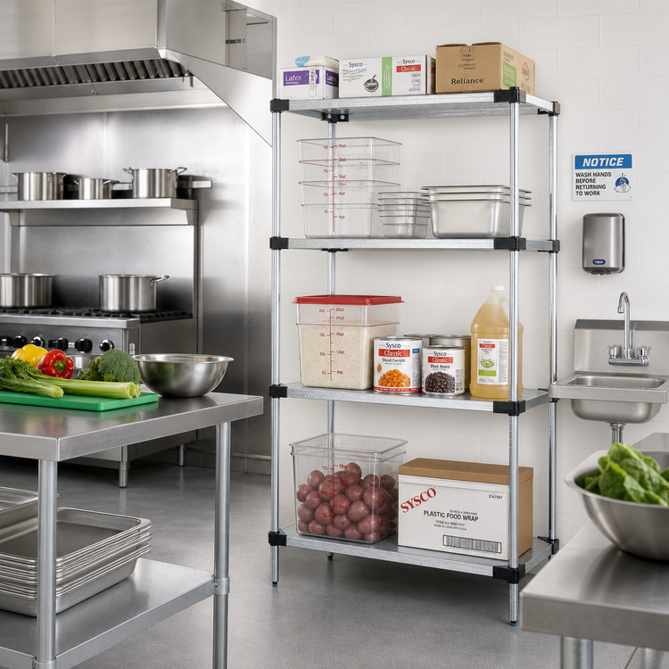 Product image #2 for Quantum Solid Shelving Starter Kit, 4 Shelves, Stationary, 30"W x 21"D x 86"H