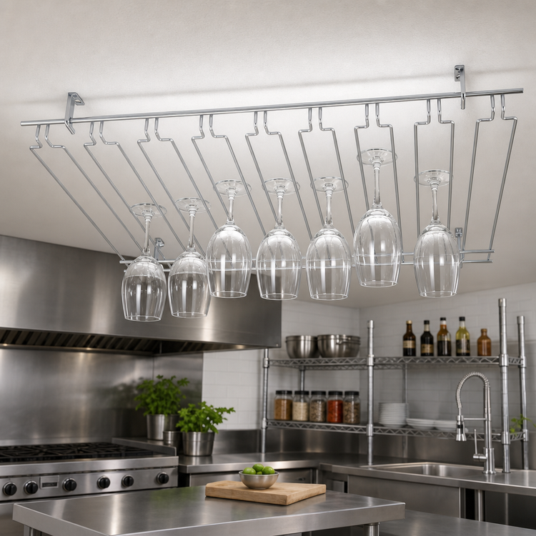 Product image #2 for Chrome-Plated Ceiling-Mounted Overhead Glass Rack with 8 Channels, 18 x 36 x 4 Inches