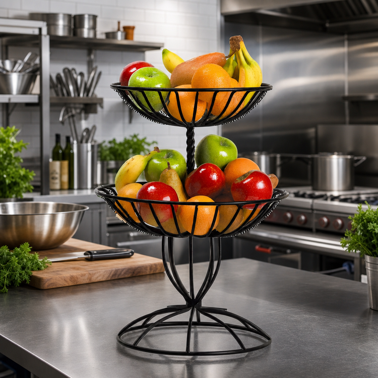 Product image #2 for Two-Tier Black Wrought Iron Buffet Display Basket
