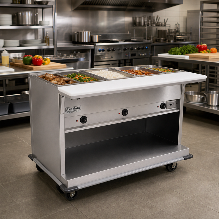 Product image #2 for Spec-Master PHT5CB-240 81-3/4" Portable Electric 5-Well Hot Food Table with Polyethylene Cutting Board