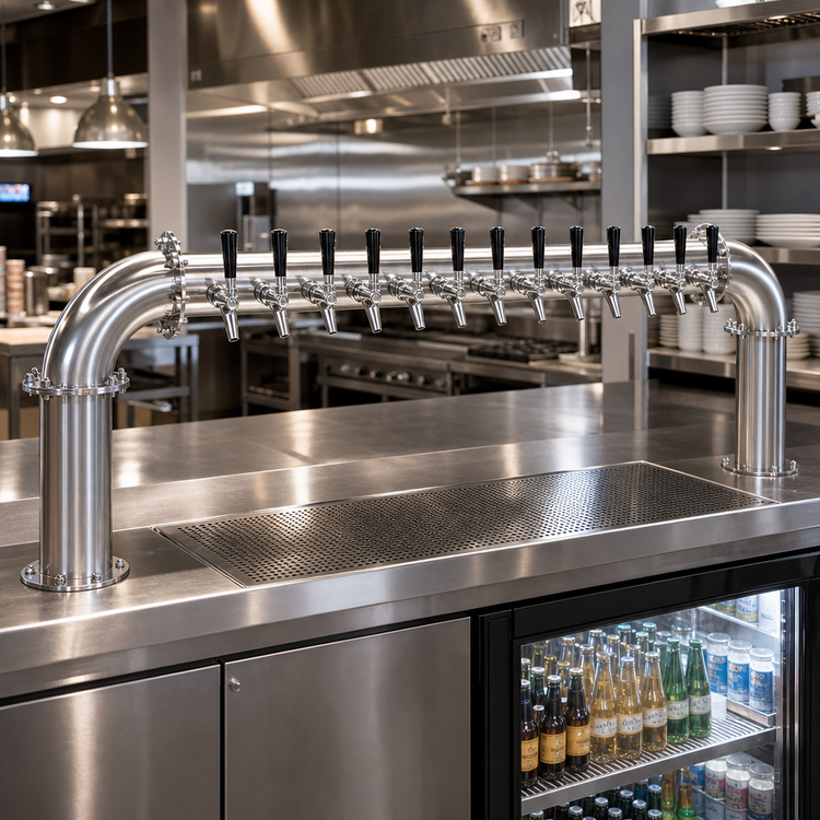 Product image #2 for Krowne Pass-Through Glycol-Cooled Beer Pipe Tower, 14 Faucets, 63-Inch Overall Length, Brushed Stainless Steel